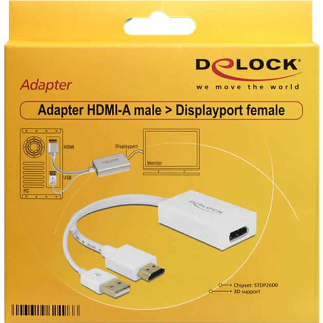 Afbeelding laden in galerijviewer, Delock hdmi-a (male) > displayport 1.2 (female) adapter (wit, 0,245 meter)
