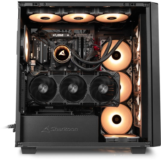 Sharkoon rebel c70g rgb midi tower behuizing (zwart houtkleur | 2x usb-a | 1x usb-c | rgb | tempered glass)