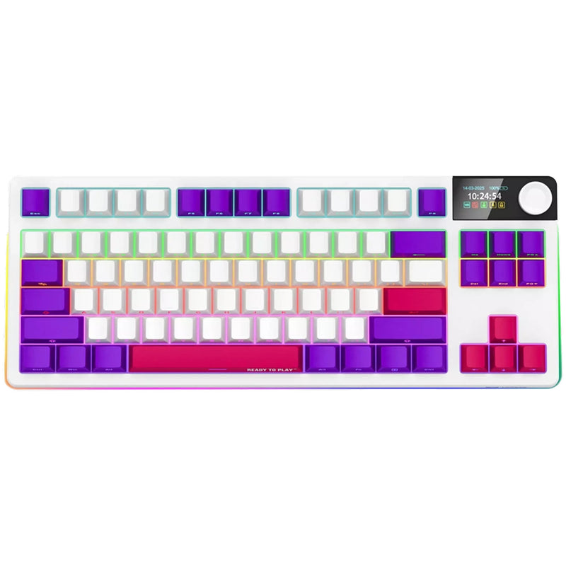 Afbeelding laden in galerijviewer, Lorgar kbp70tklw rgb mechanisch gaming toetsenbord (wit, us lay-out (qwerty), logar toxic purple, 80% (tkl), rgb, hot-swappable, pbt double-shot, bluetooth | 2.4ghz | usb)
