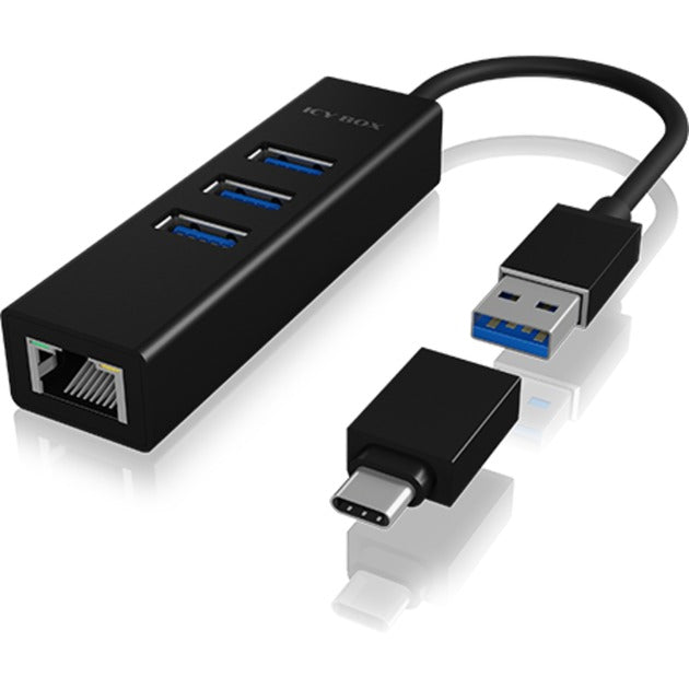Afbeelding laden in galerijviewer, Icy box ib-hub1419-lan usb-hub (zwart, 3x usb-a 3.2 (5 gbit s), 1x lan)
