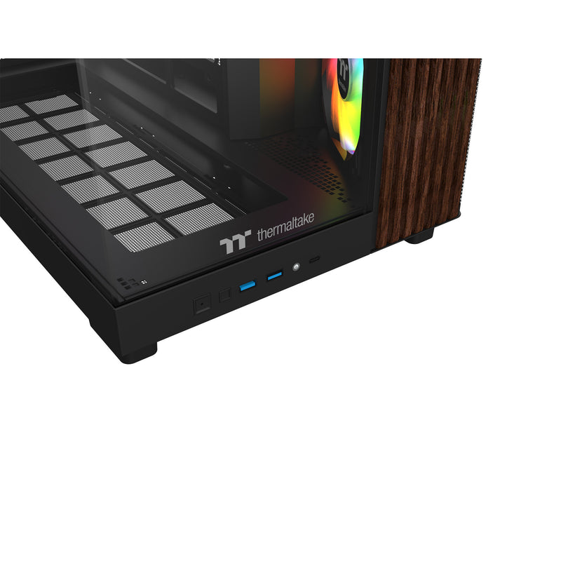 Afbeelding laden in galerijviewer, Thermaltake view 380 xl ws argb midi tower behuizing (zwart houtkleur | 2x usb-a | 1x usb-c | rgb | tempered glass)
