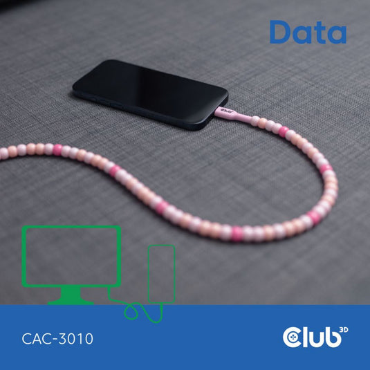 Club 3d usb-c beaded cable pink, 2 meter kabel (roze)