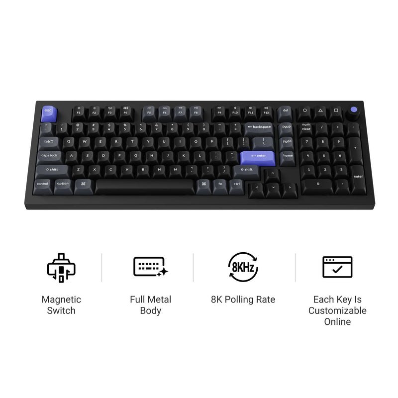 Afbeelding laden in galerijviewer, Keychron q5 he 8k magnetic switch keyboard (zwart, us lay-out (qwerty), ultra-fast lime, 96%, rgb leds, osa double-shot pbt, hot swap, knob)
