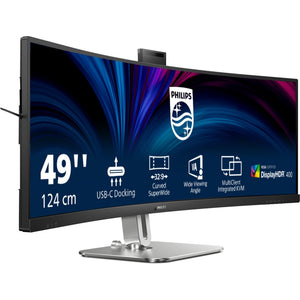 Philips 49b2u6900ch 48.8 curved ultrawide monitor (donkergrijs zilver, 1x displayport, 2x hdmi, 3x usb-c, 4x usb-a, 1x rj-45, webcam)