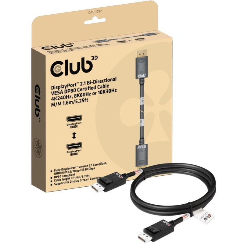 Afbeelding laden in galerijviewer, Club 3d gecertificeerde displayport 2.1 kabel (zwart, 1,6 meter, 10k)
