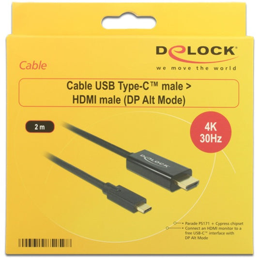 Delock usb-c naar hdmi kabel (zwart, 2 meter, 4k 30 hz, dp alt mode)