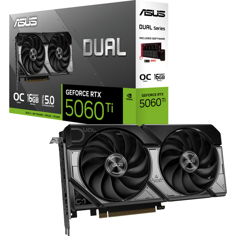 Afbeelding laden in galerijviewer, Asus dual geforce rtx 5060 ti oc 16g grafische kaart (zwart, dlss 4, 3x displayport, 1x hdmi 2.1)
