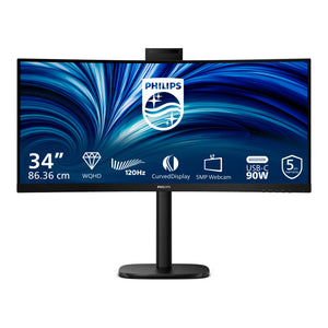 Philips 34b2u3600ch 34 curved ultrawide monitor (zwart, 1x displayport, 2x hdmi, 1x usb-c, 3x usb-a, 1x rj-45, 120 hz)