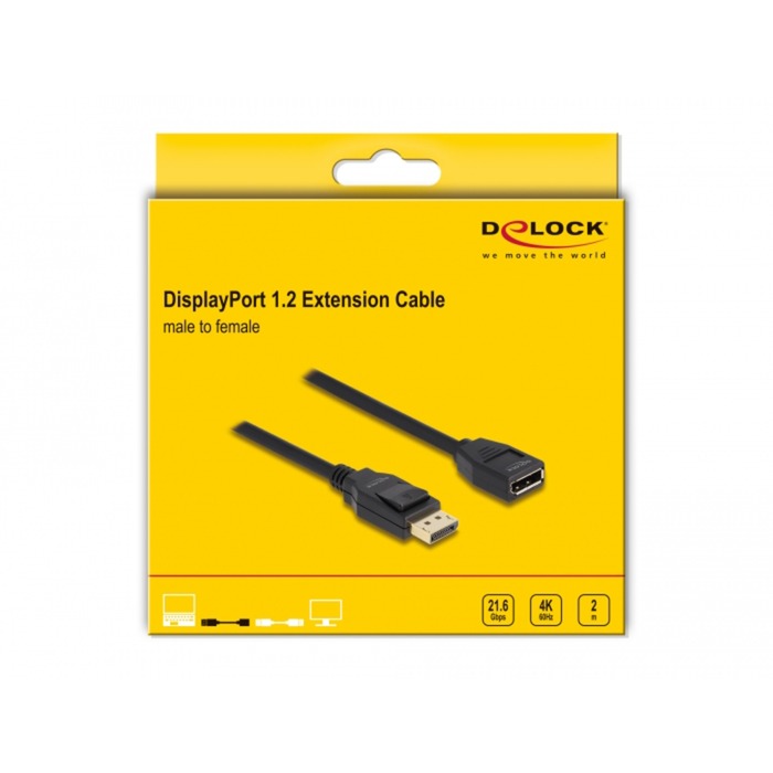 Afbeelding laden in galerijviewer, Delock displayport 1.2 verlengkabel (zwart, 2 meter, 4k 60 hz)
