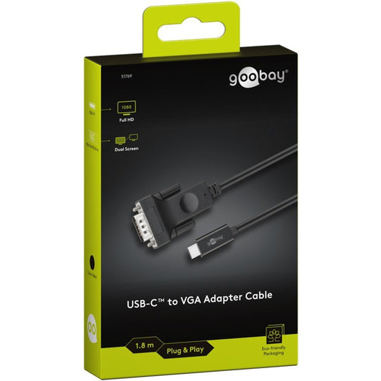 Goobay usb-c naar vga adapterkabel (zwart, 1,8 meter)