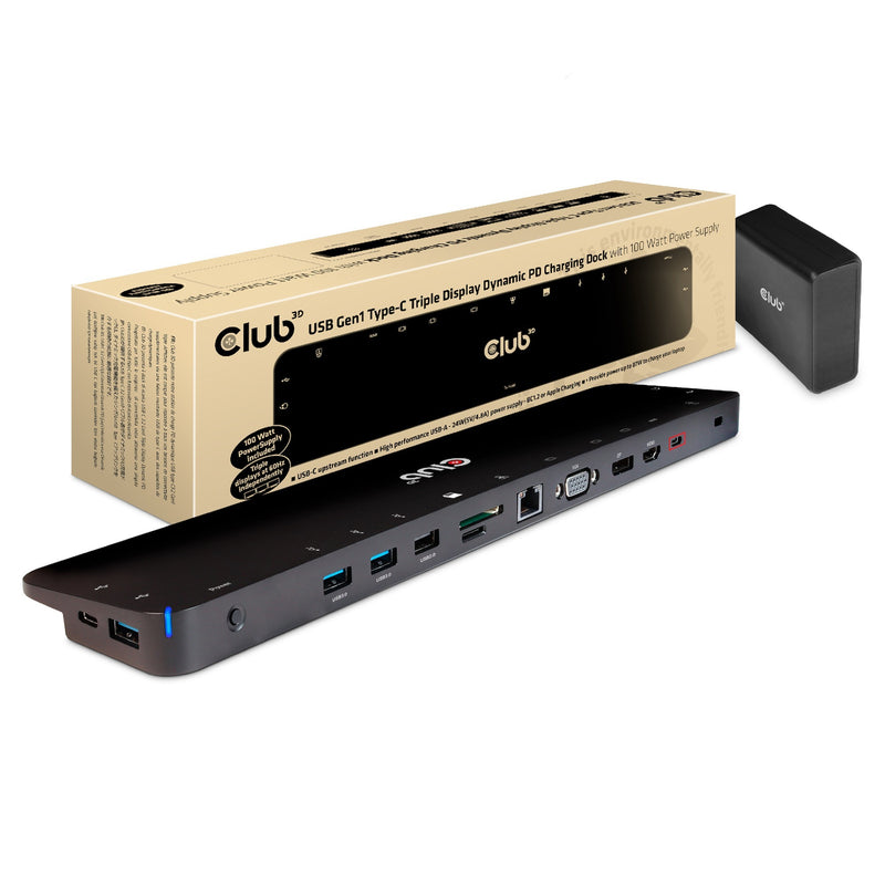 Afbeelding laden in galerijviewer, Club 3d usb-c 3.2 gen1 triple display dynamic pd dockingstation (zwart, 100 w)
