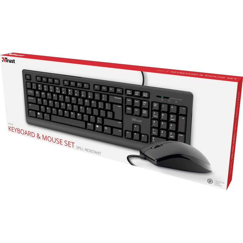 Afbeelding laden in galerijviewer, Trust primo keyboard mouse set desktopset (zwart, us lay-out (qwerty), membraan, 100%)
