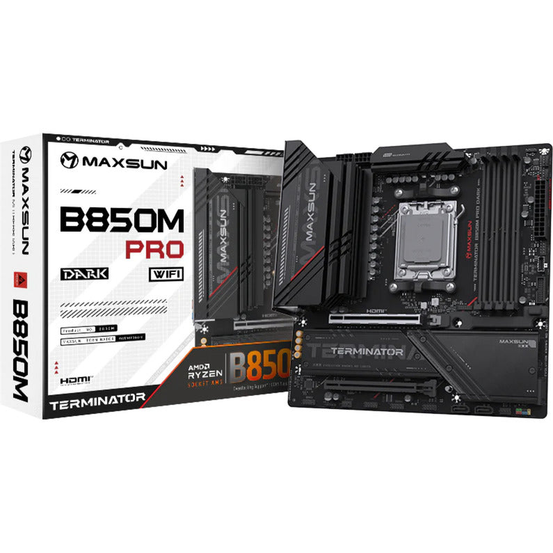 Afbeelding laden in galerijviewer, Maxsun ms-terminator b850m pro dark wifi socket am5 moederbord (zwart, raid, 2.5 gb-lan, wlan, bt, sound, µatx)
