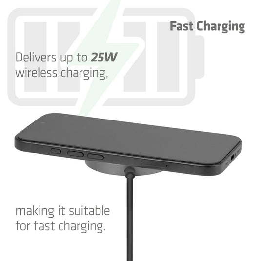 Club 3d cac-3027 qi2 25w draadloze oplader (zwart, qi-gecertificeerd, magsafe-compatibel, magnetisch pad)