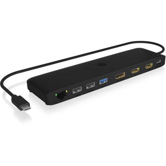 Icy box ib-dk2116-c 11-in-1 mobile dockingstation with triple video output (zwart, hdmi, displayport, lan, usb type-c)