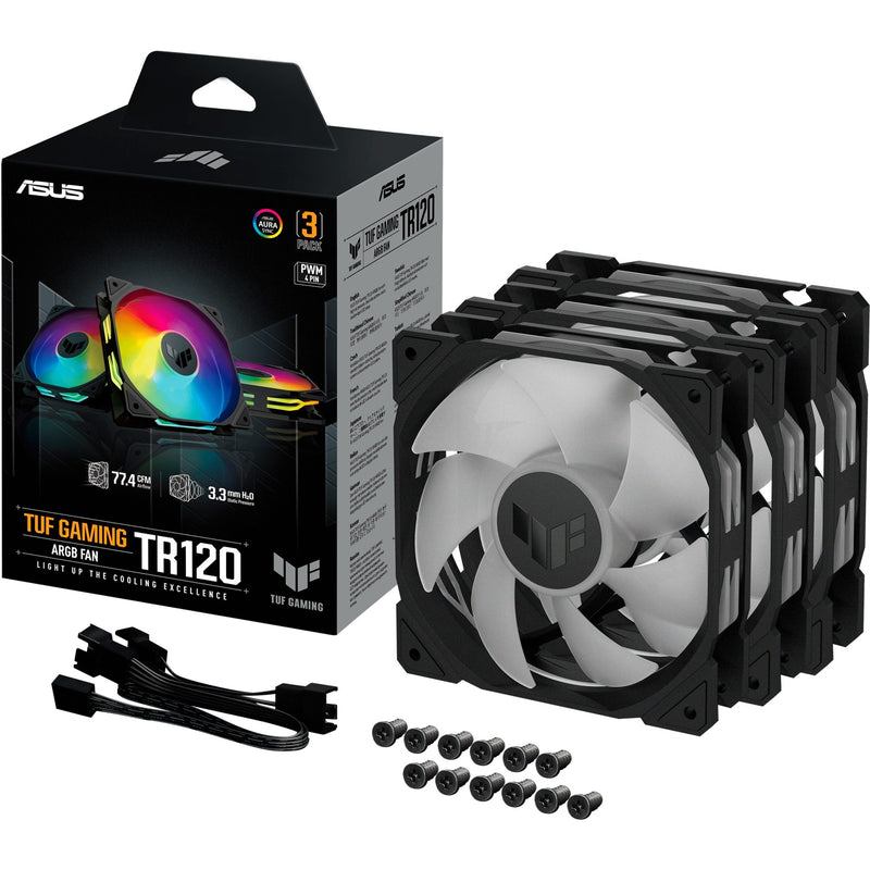 Afbeelding laden in galerijviewer, Asus tuf gaming tr120 argb case fans (zwart transparant, 3 stuks, 120 x 120 x 25 mm)

