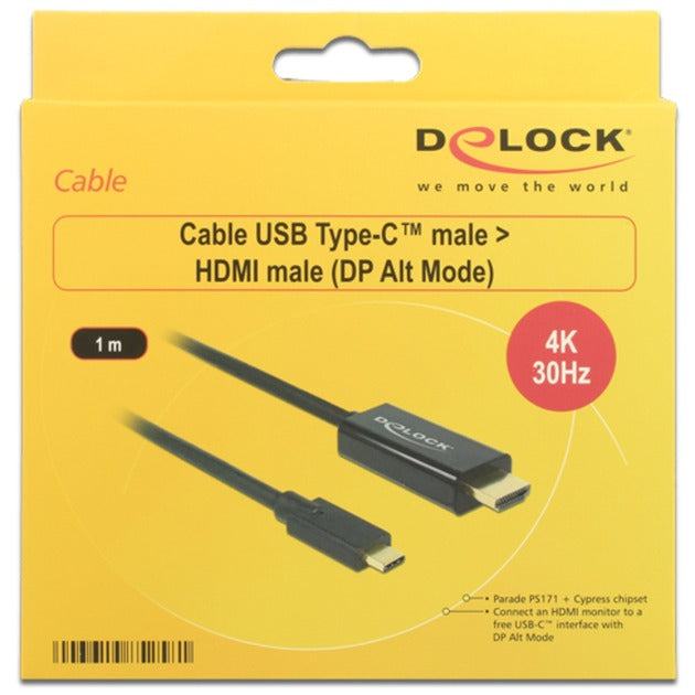 Afbeelding laden in galerijviewer, Delock usb-c (male) > hdmi (male) (dp alt mode) kabel (zwart, 1 meter, 4k 30 hz)
