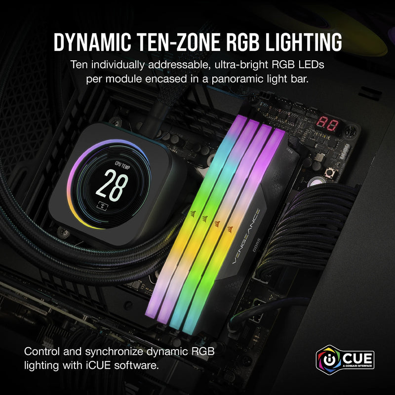 Afbeelding laden in galerijviewer, Corsair vengeance rgb 32 gb ddr5-6000 (2x 16 gb) werkgeheugen (zwart, cmh32gx5m2b6000c38, xmp 3.0)
