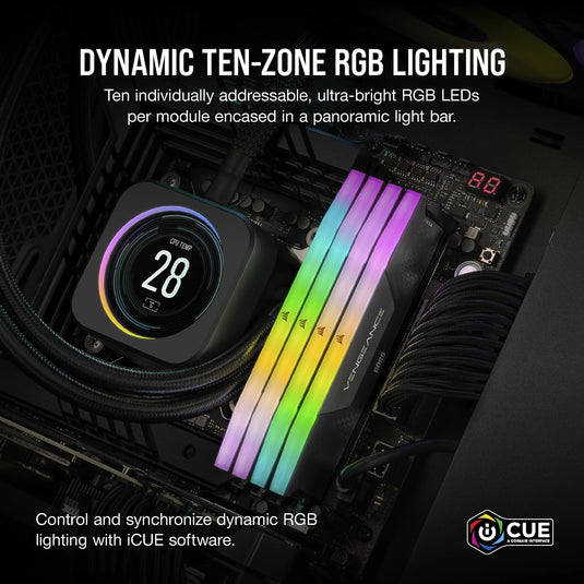 Corsair vengeance rgb 32 gb ddr5-6000 (2x 16 gb) werkgeheugen (zwart, cmh32gx5m2b6000c38, xmp 3.0)