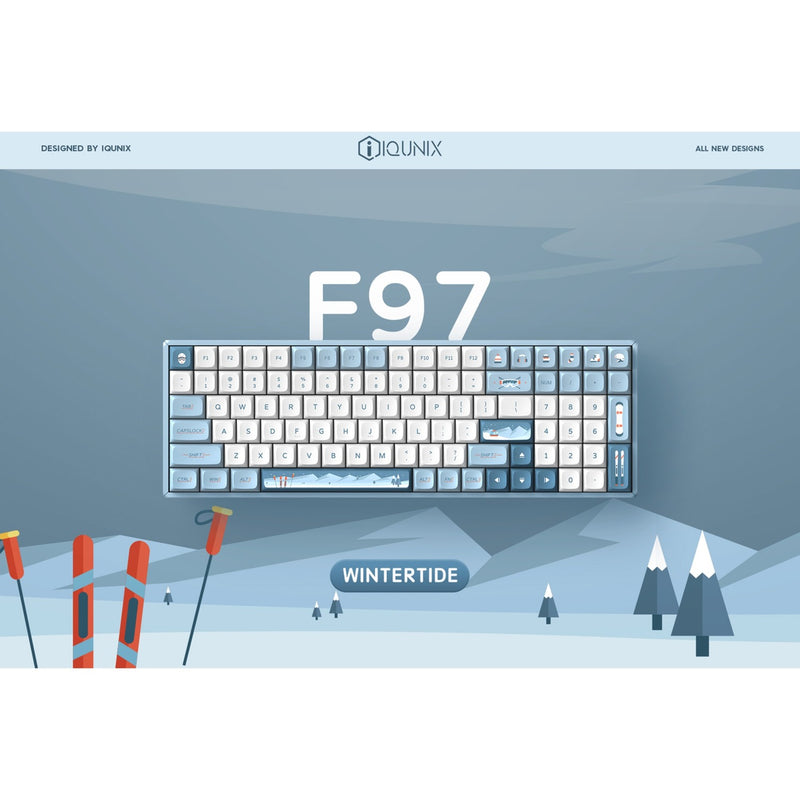 Afbeelding laden in galerijviewer, Iqunix f97 wintertide wireless mechanical keyboard (lichtblauw, us lay-out (qwerty), cherry mx brown, 96%, rgb leds, hot-swappable, pbt, 2.4ghz | bluetooth 5.1 | usb-c)
