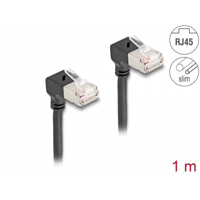 Afbeelding laden in galerijviewer, Delock rj45 network cable cat.6a s ftp slim 90° downwards downwards angled 1 m kabel (zwart)
