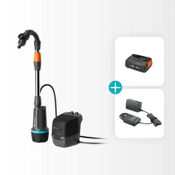 Afbeelding laden in galerijviewer, Gardena accu regentonpomp 2400 comfortautomatic 18v p4a gebruiksklare set incl. accu en oplader (donkergrijs zwart, 14605-20 | pomp | accu | oplader | buis en aansluiting)

