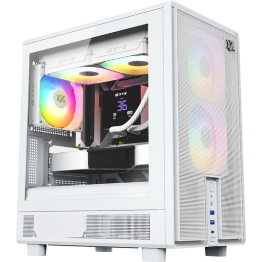Xyz pc gear atom midi tower behuizing (wit | 2x usb-a | 1x usb-c | tempered glass)