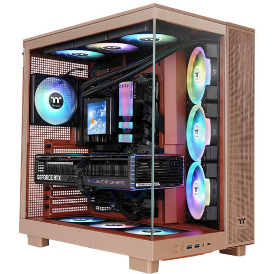 Thermaltake view 380 xl tg argb gravel sand midi tower behuizing (lichtbruin | 2x usb-a | 1x usb-c | rgb | window)