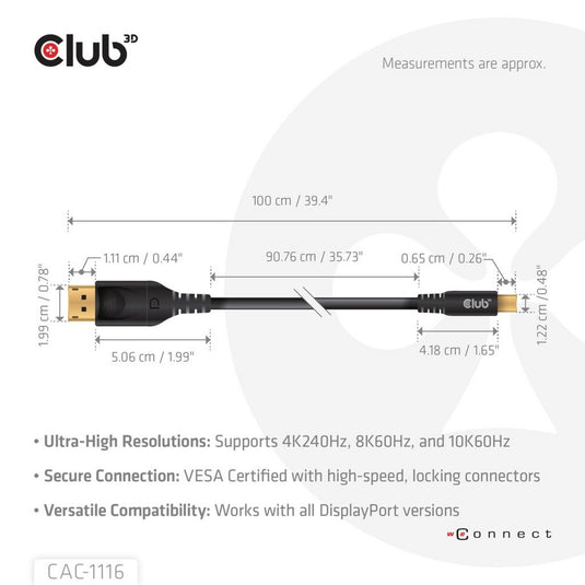 Club 3d minidisplayport naar displayport dp80 bidirectioneel adapter (zwart, 1 meter, vesa-gecertificeerd)