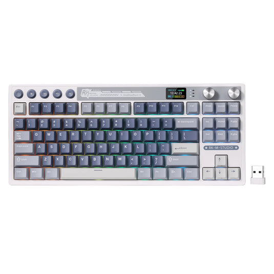 Royal kludge m87 tkl draadloos gaming toetsenbord (us lay-out (qwerty), 80% (tkl), ocean blue, cream switch, rgb, hot swap, 2.4 ghz | usb-c | bluetooth)