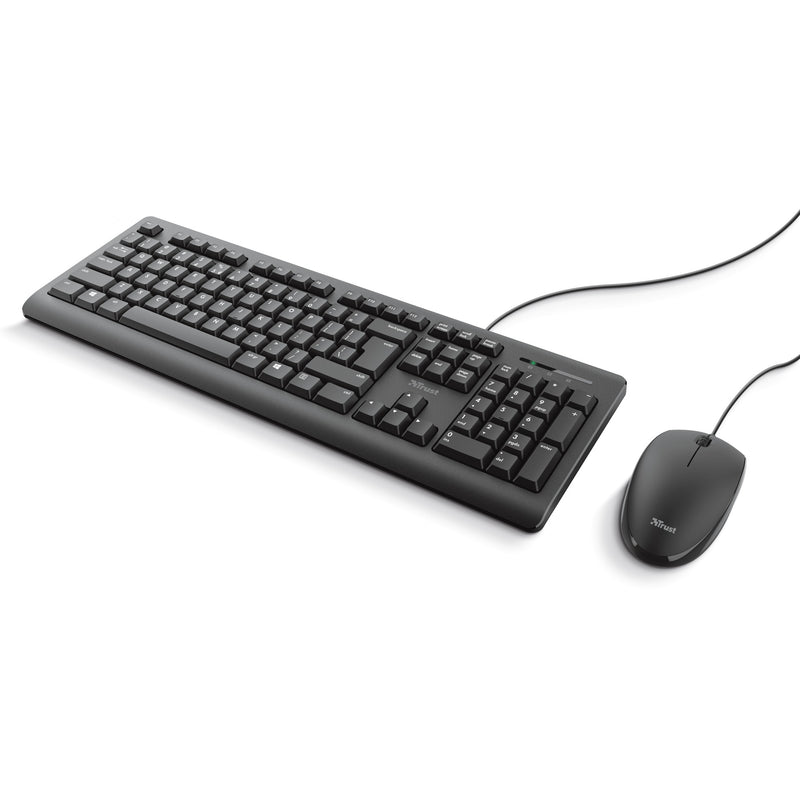 Afbeelding laden in galerijviewer, Trust primo keyboard mouse set desktopset (zwart, us lay-out (qwerty), membraan, 100%)
