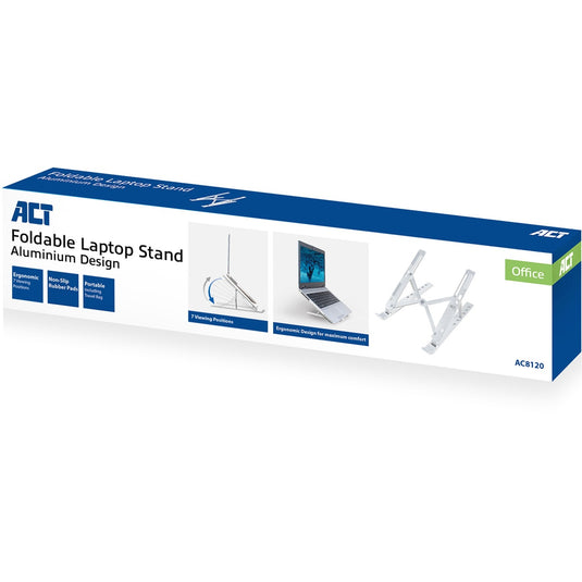 Act connectivity laptopstandaard aluminium, opvouwbaar (aluminium, hoogte verstelbaar in 7 standen)