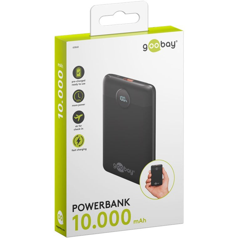 Afbeelding laden in galerijviewer, Goobay powerbank compact 10.000 mah (zwart, 10 ah, 1x usb-a, 1x usb-c, power delivery, quick charge)
