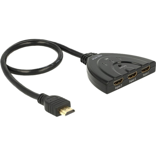 Delock 3x hdmi naar 1x hdmi switch (zwart, 50 centimeter, 4k)
