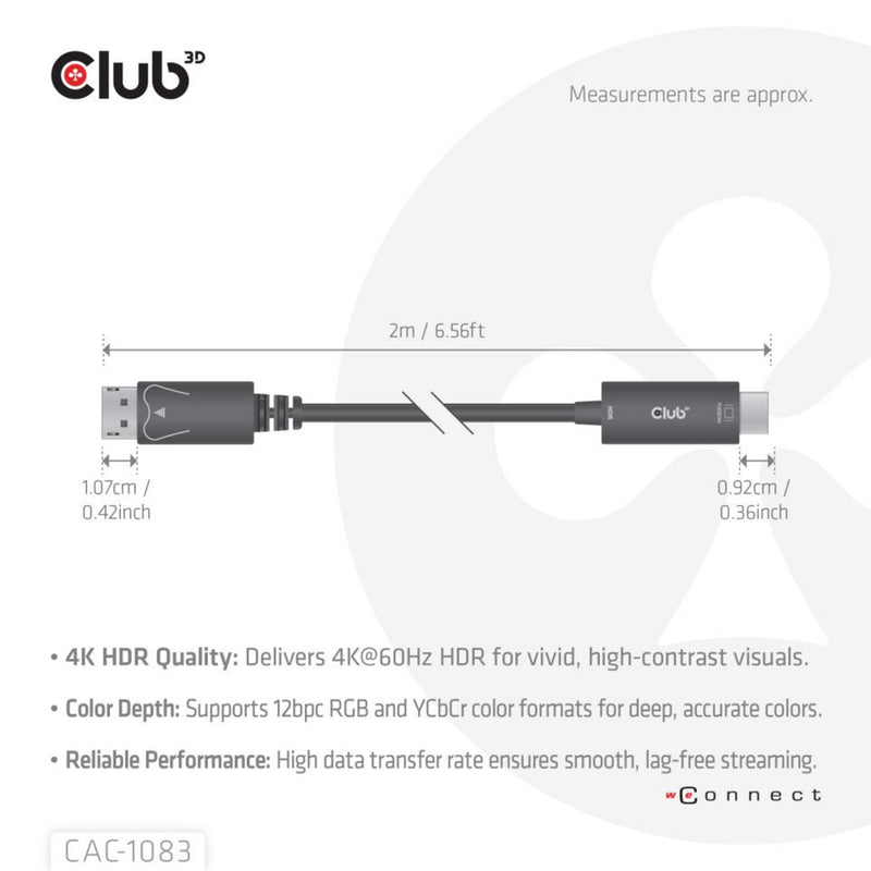 Afbeelding laden in galerijviewer, Club 3d displayport 1.4 to hdmi 4k60hz kabel adapter (zwart, hdr m m 2m)

