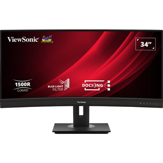 Viewsonic uwqhd curved docking monitor vg3456c 34 ultrawide (zwart (mat), 2x hdmi, 1x displayport, usb-a, usb-b, usb-c, lan, audio)