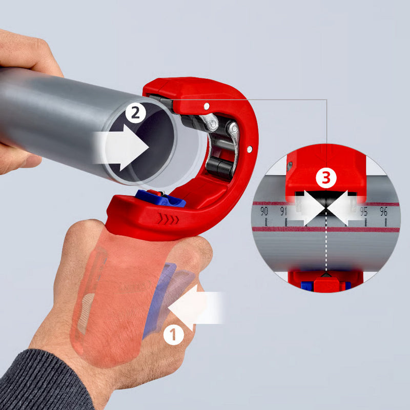 Afbeelding laden in galerijviewer, Knipex dpt50 buizensnijder voor dikwandige kunststof buizen ook kerngeschuimd snijden - capaciteit 32 - 50 mm - 202 mm - 90 23 02 bk

