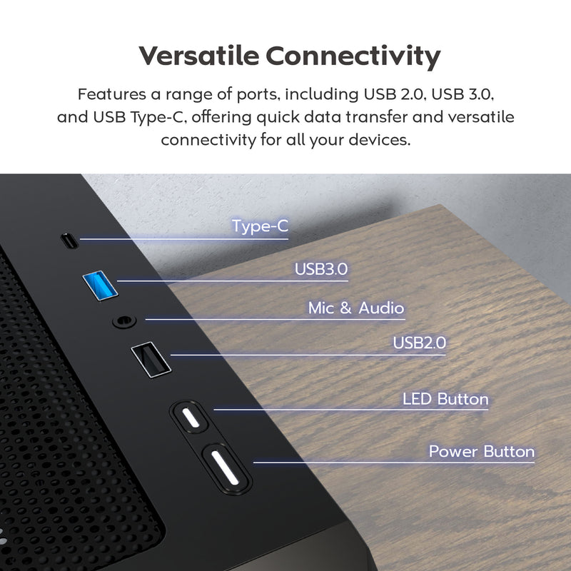 Afbeelding laden in galerijviewer, Montech x5 midi tower behuizing (zwart | 2x usb-a | 1x usb-c | tempered glass)
