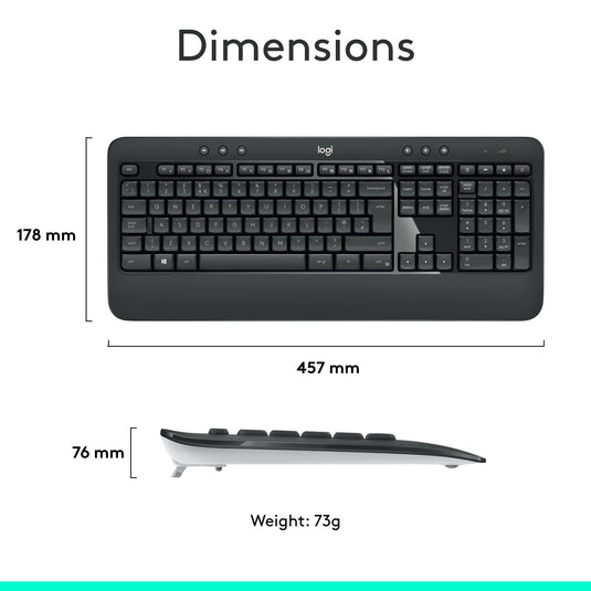 Logitech mk540 advanced draadloze desktopset (donkergrijs, eu lay-out (qwerty), 1000 dpi)