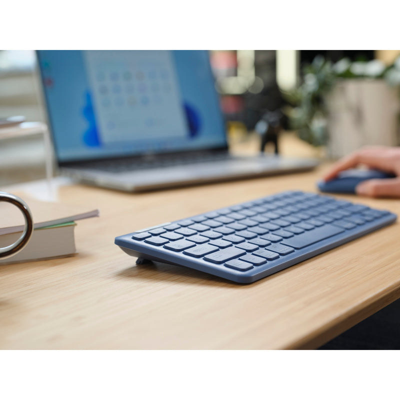 Afbeelding laden in galerijviewer, Trust lyra multi-device wireless keyboard mouse, desktopset (blauw, us lay-out, scissor switches, 800 - 1.600 dpi, 2,4 ghz usb, bluetooth, 65%)
