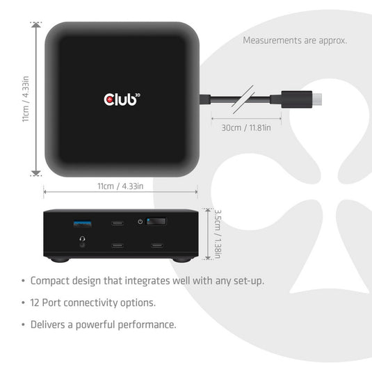 Club 3d 12-1 usb-c® quad displaylink dockingstation (zwart)
