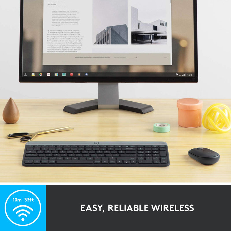 Afbeelding laden in galerijviewer, Logitech mk470 slim draadloze desktopset (zwart, us-international lay-out (qwerty), scissor switches, 100%, 1000 dpi)
