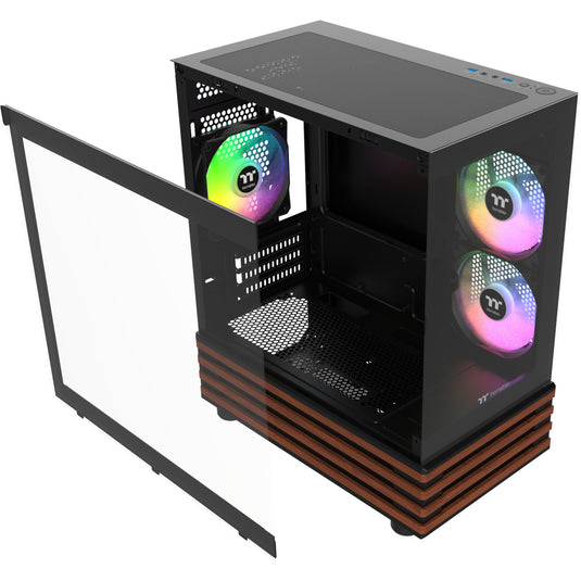 Thermaltake view 170 ws argb mini tower behuizing (zwart houtkleur | 2x usb-a | rgb | window)