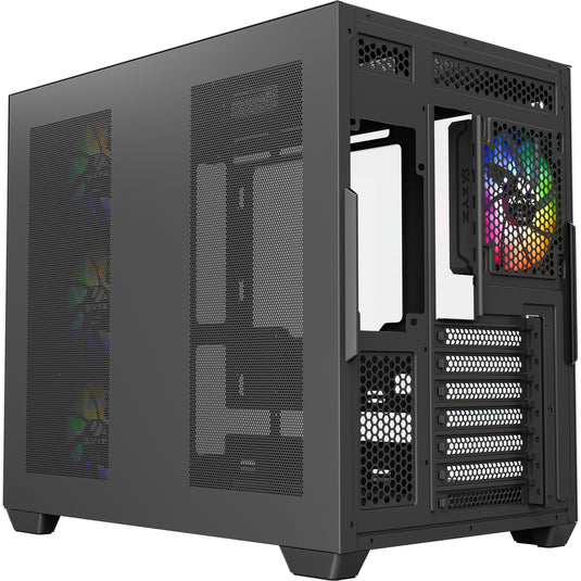 Xyz pc gear tesseract x midi tower behuizing (zwart | 2x usb-a | 1x usb-c | tempered glass)