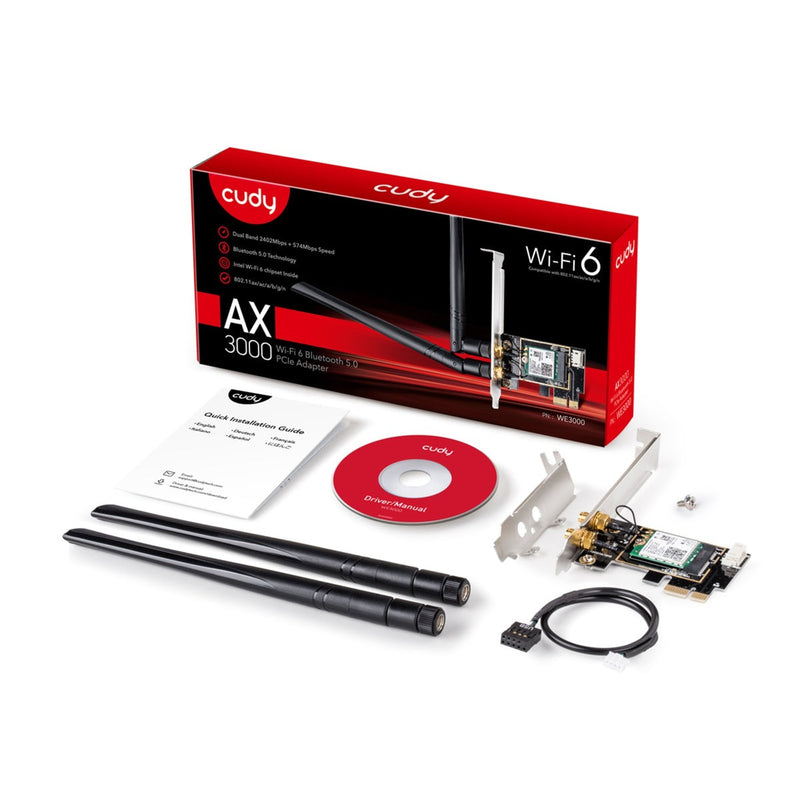 Afbeelding laden in galerijviewer, Cudy ax3000 wi-fi 6 bluetooth pci-e wlan adapter (zwart)
