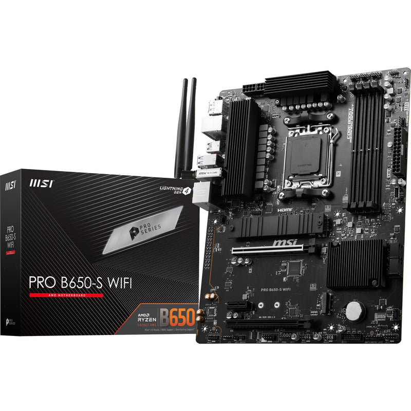 Afbeelding laden in galerijviewer, Msi pro b650-s wifi socket am5 moederbord (zwart, raid, 2.5 gbe-lan, wi-fi 6e, bt, sound, atx)
