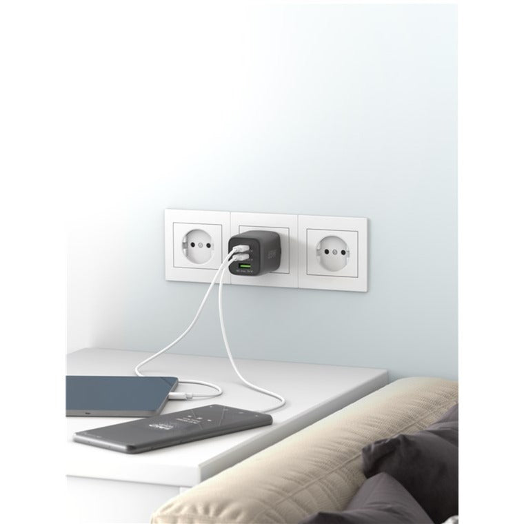 Afbeelding laden in galerijviewer, Goobay usb-c snellader nano (65 w) en usb-c textielkabel (zwart, 1 meter)
