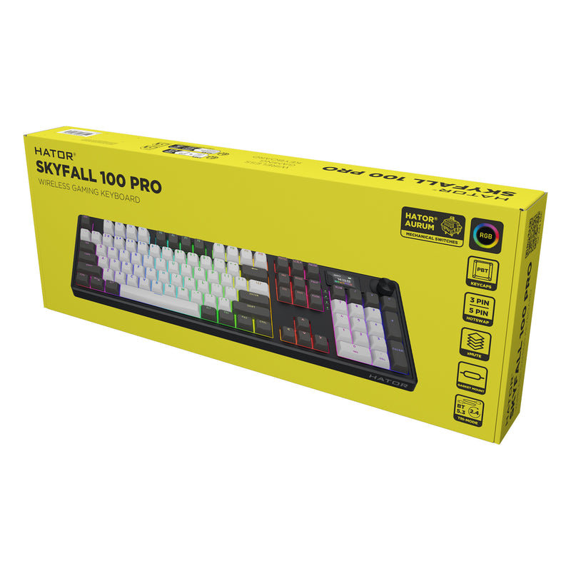 Afbeelding laden in galerijviewer, Hator skyfall pro wireless rgb mechanisch gaming toetsenbord (zwart, us lay-out (qwerty), hator aurum vanilla silent, 100%, rgb, double-shot pbt, hot-swap, 2.4ghz bluetooth usb-c)
