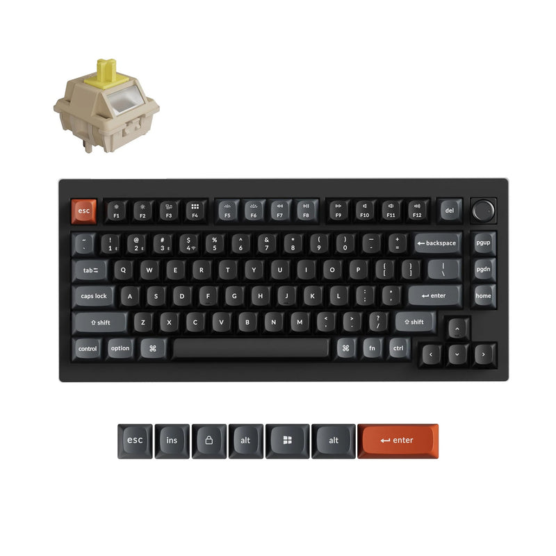 Afbeelding laden in galerijviewer, Keychron v1 ultra 8k wireless custom mechanical keyboard (zwart, us lay-out (qwerty), silk pom banana, 75%, rgb, hot swap, 2.4 ghz | bluetooth 5.3 | usb-c)
