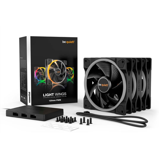 Be quiet! light wings pwm rgb case fans (zwart, 3 stuks, 120 x 120 x 25 mm)